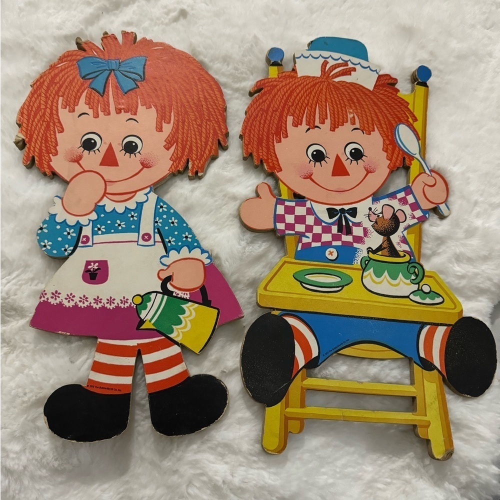 Raggedy Ann & Andy Vintage Nursery Kids Wall Plaque Decor Bobs-Merrill Cut Outs